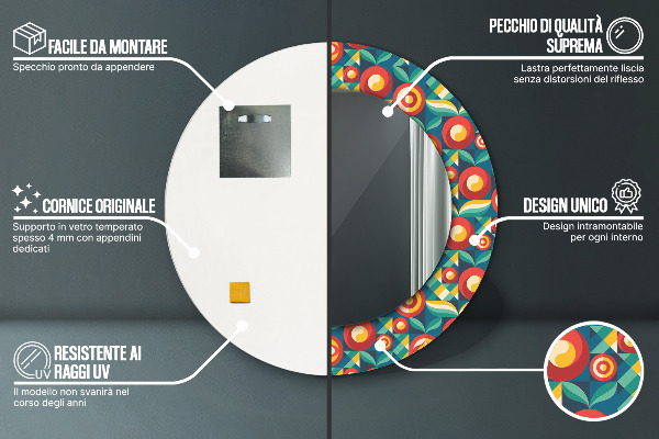 Rund spegel med tryck Geometriska frukter och blad