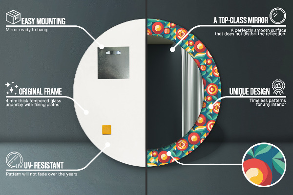 Rund spegel med tryck Geometriska frukter och blad