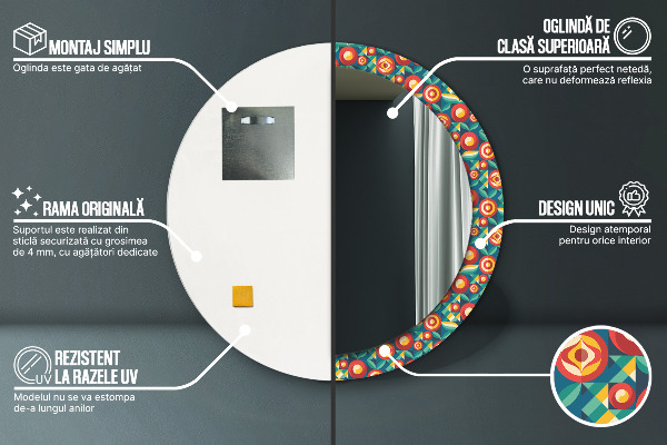 Rund spegel med tryck Geometriska frukter och blad