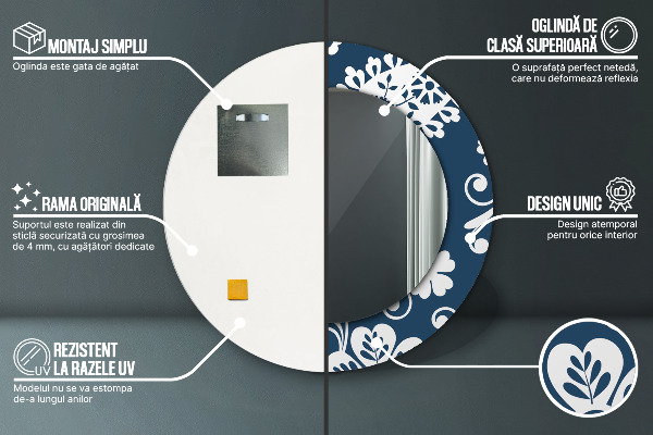 Rund spegel med tryck Paisley komposition