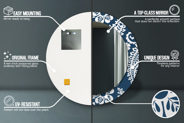 Rund spegel med tryck Paisley komposition