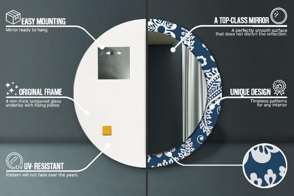 Rund spegel med tryck Paisley komposition