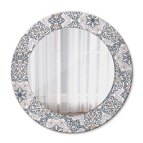 Rund spegel med tryck Geometriska ornament