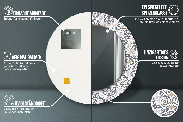 Rund spegel med tryck Geometriska ornament