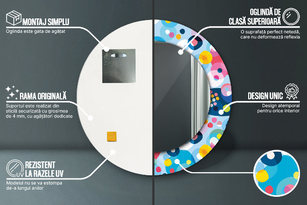 Rund spegel med tryck Färgglada taggar