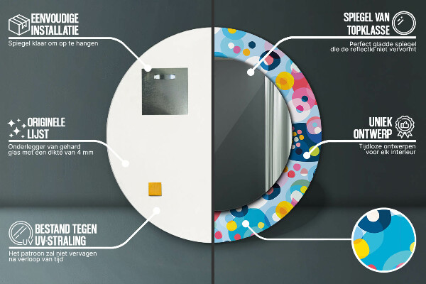 Rund spegel med tryck Färgglada taggar