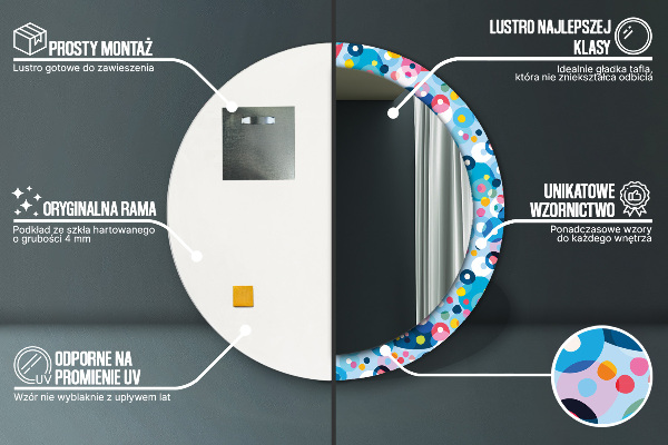 Rund spegel med tryck Färgglada taggar