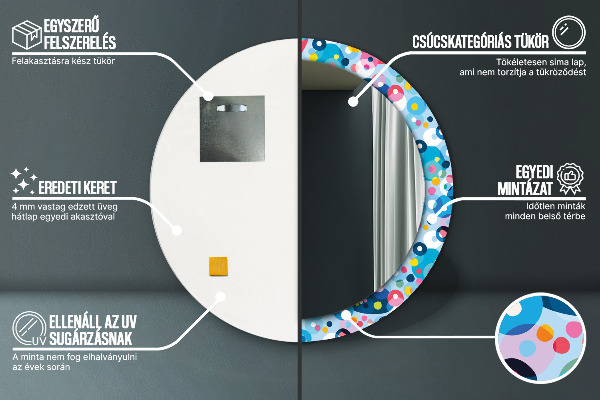 Rund spegel med tryck Färgglada taggar