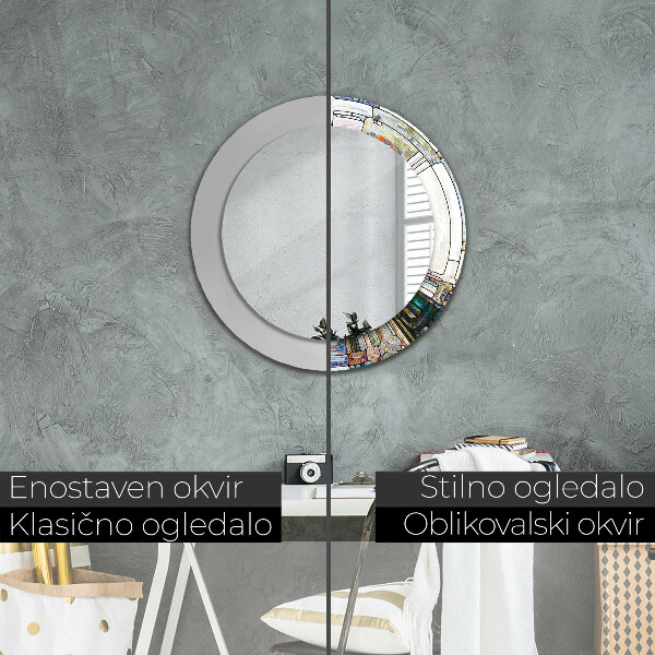 Rund spegel med tryck Abstrakt målat glas