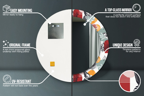 Rund spegel med tryck Abstraktion med fåglar