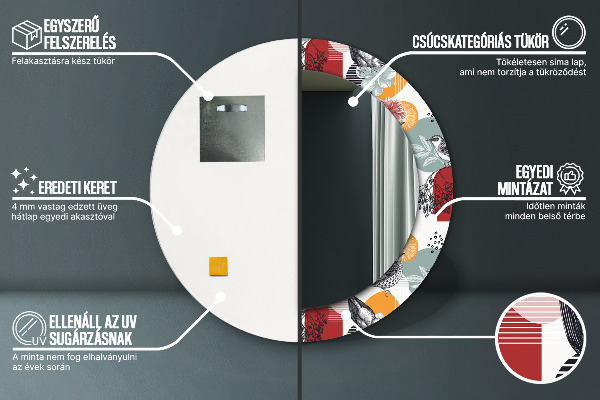 Rund spegel med tryck Abstraktion med fåglar