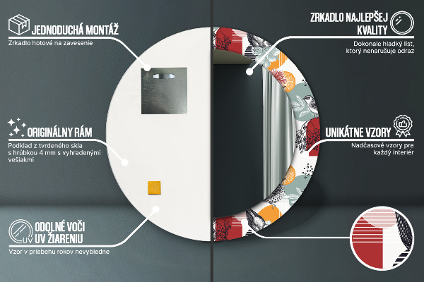 Rund spegel med tryck Abstraktion med fåglar