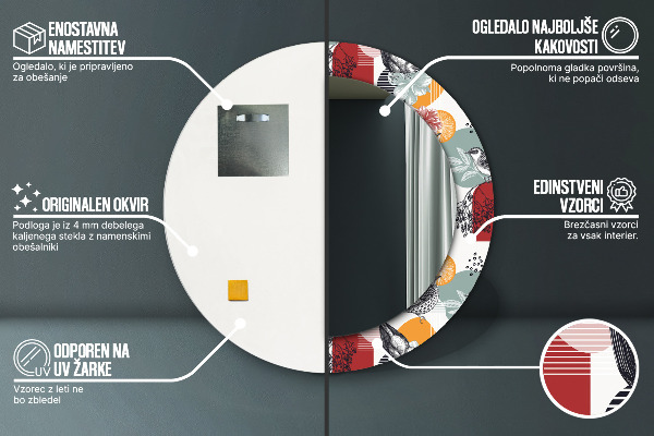Rund spegel med tryck Abstraktion med fåglar