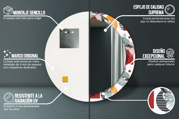 Rund spegel med tryck Abstraktion med fåglar