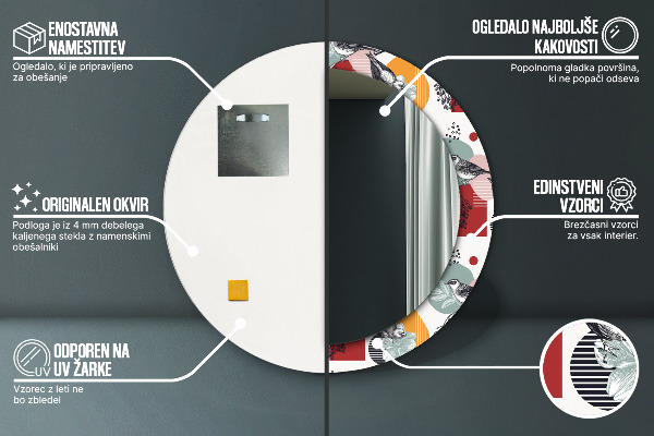 Rund spegel med tryck Abstraktion med fåglar