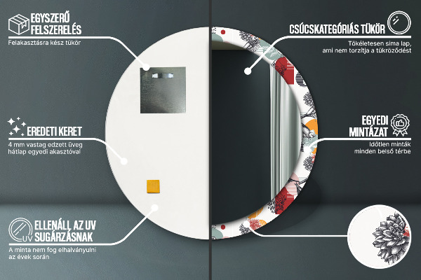 Rund spegel med tryck Abstraktion med fåglar