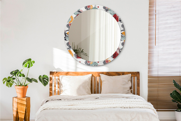 Rund spegel med tryck Abstraktion med fåglar