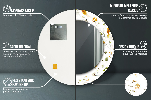 Rund spegel med tryck Vilda blommor