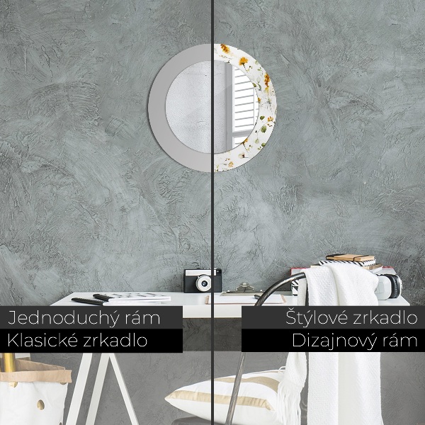 Rund spegel med tryck Vilda blommor