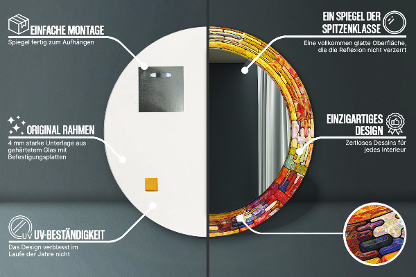 Rund spegel med tryck Färgglatt målat glas