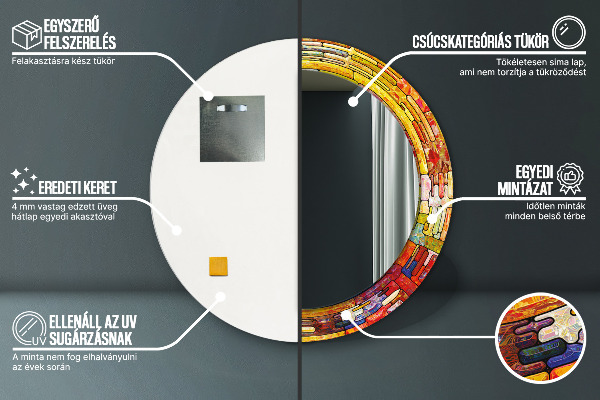 Rund spegel med tryck Färgglatt målat glas