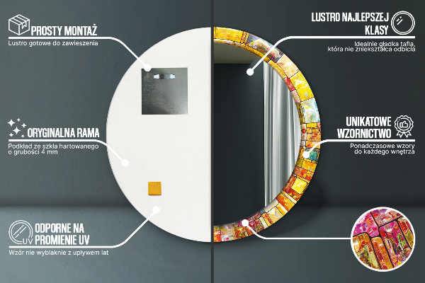 Rund spegel med tryck Färgglatt målat glas