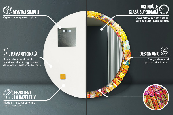Rund spegel med tryck Färgglatt målat glas