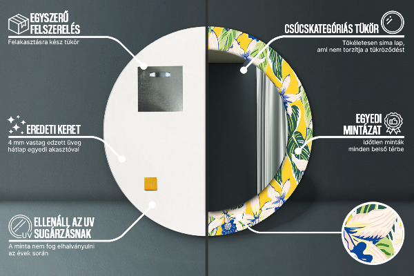 Rund spegel med tryck Blå och gula orkidéer