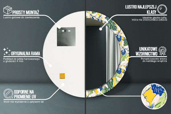 Rund spegel med tryck Blå och gula orkidéer