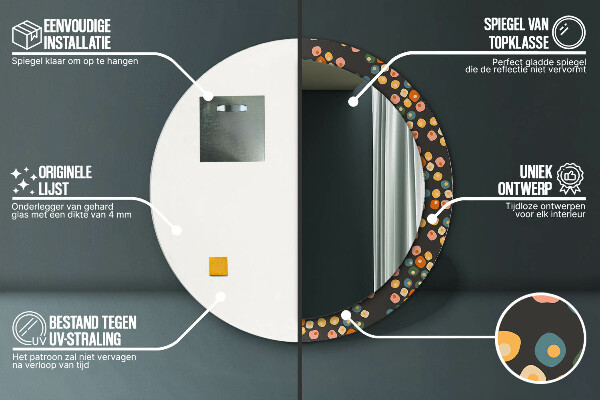 Rund spegel med tryck Blomma prickar