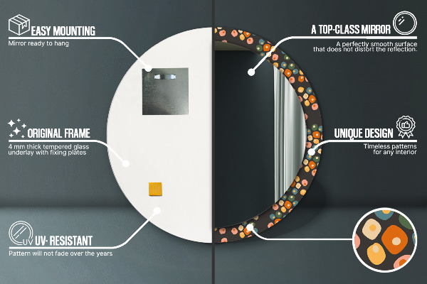 Rund spegel med tryck Blomma prickar