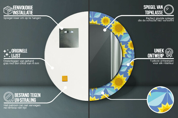 Rund spegel med tryck Geometriska solrosor