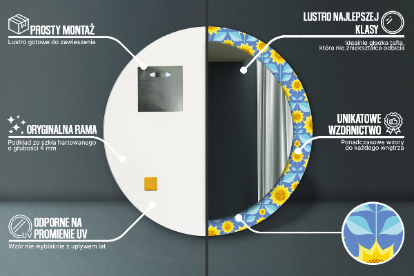 Rund spegel med tryck Geometriska solrosor