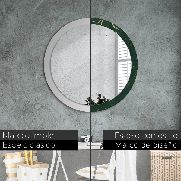 Rund spegel med tryck Fina gyllene blad