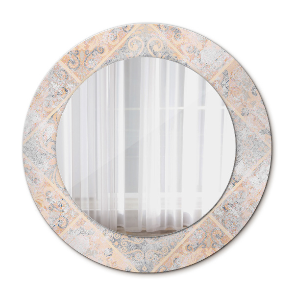 Rund spegel med tryck Shabby mosaik
