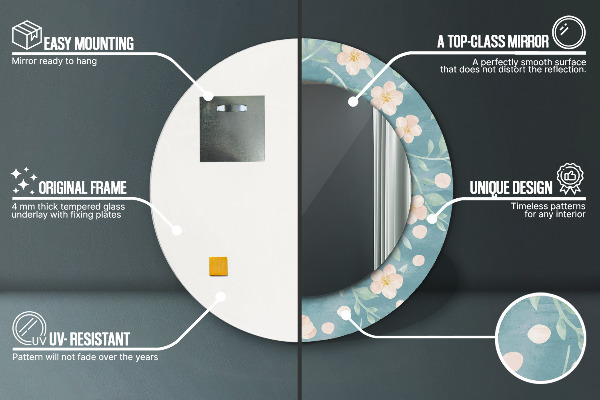 Rund spegel med tryck Blommönster