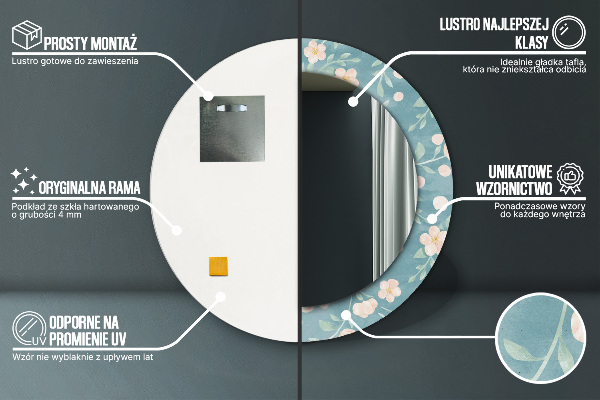 Rund spegel med tryck Blommönster