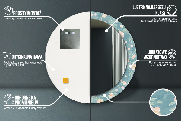 Rund spegel med tryck Blommönster