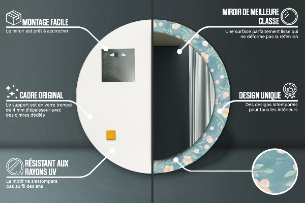 Rund spegel med tryck Blommönster