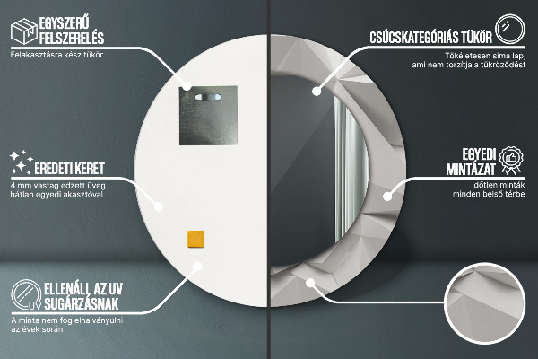 Rund spegel med tryck Abstrakt vit kristall