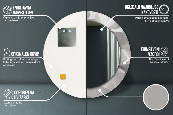 Rund spegel med tryck Abstrakt vit kristall