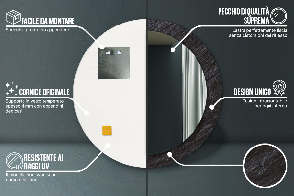 Rund spegel med tryck Svart sten