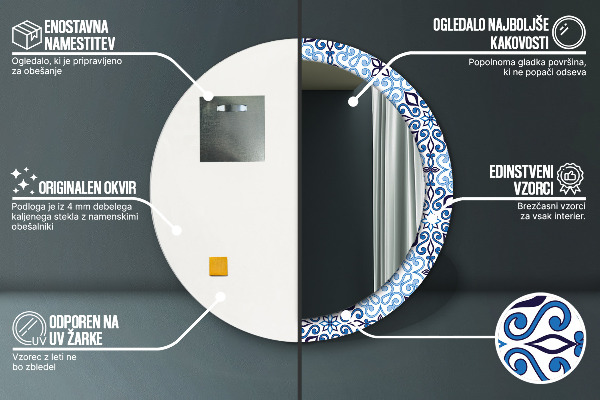 Rund spegel med tryck Blå arabiska mönster