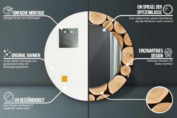 Rund spegel med tryck Trästockar