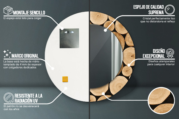 Rund spegel med tryck Trästockar