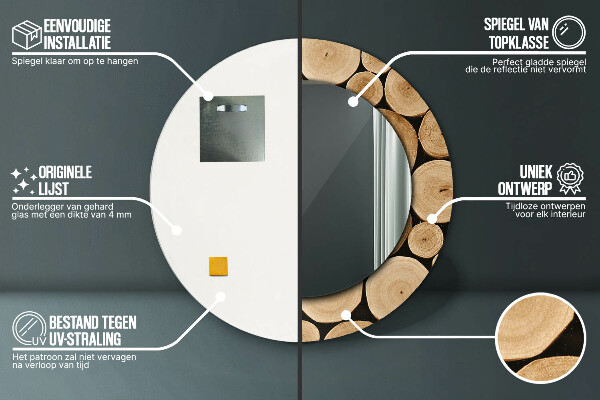 Rund spegel med tryck Trästockar