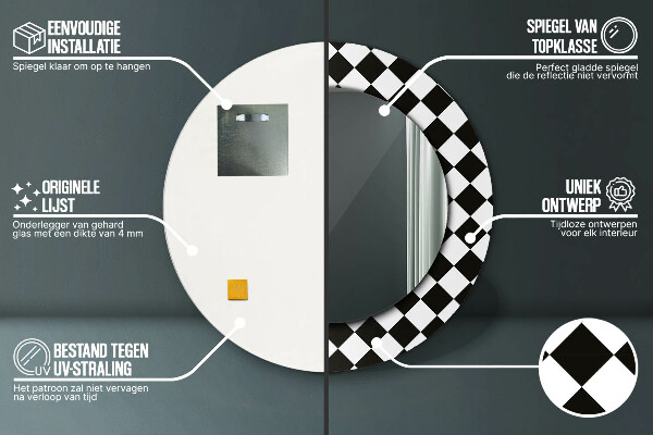 Rund spegel med tryck Schackbord