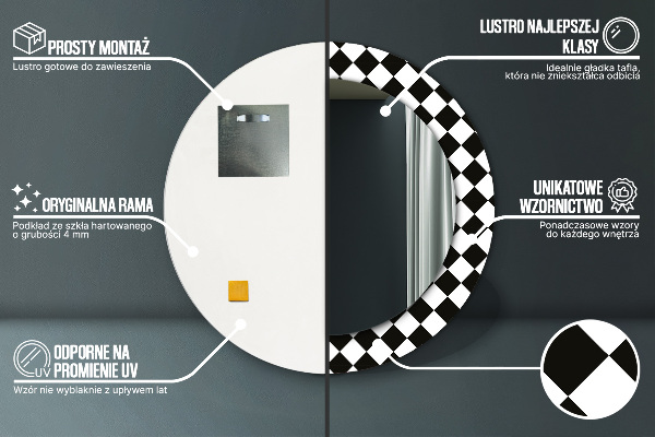 Rund spegel med tryck Schackbord