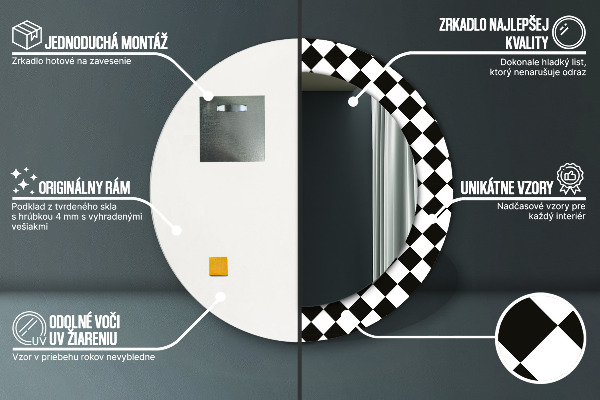 Rund spegel med tryck Schackbord