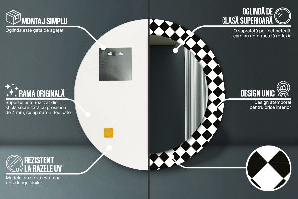 Rund spegel med tryck Schackbord